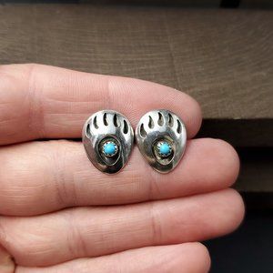 Sterling Silver Bear Paw Blue Stone Native Stud Earrings